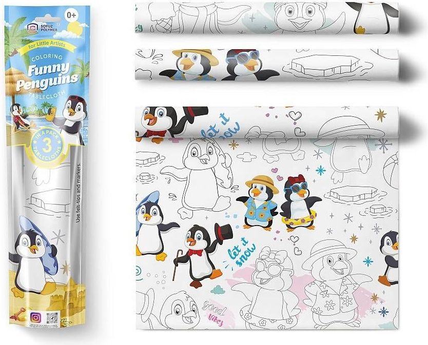 PEXI Malovací ubrusy 3v1 Veselí tučňáci Funny Penquins - obrázek 1