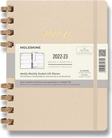 Moleskine Diář Spiral Academic 2022-23, tvrdé desky B5, měsíční/ , světle růžový - obrázek 1