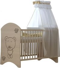 Dětská postýlka dřevěná - MEDVÍDEK A KVĚTINKA přírodní - BabyBoo - obrázek 2
