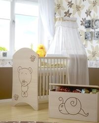 Dětská postýlka dřevěná - MEDVÍDEK A KVĚTINKA přírodní - BabyBoo - obrázek 3