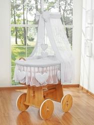 Koš proutěný přírodní s NEBESY a výbavou - SRDÍČKA šedá - My Sweet Baby - obrázek 1