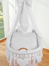 Koš proutěný přírodní s NEBESY a výbavou - SRDÍČKA šedá - My Sweet Baby - obrázek 2