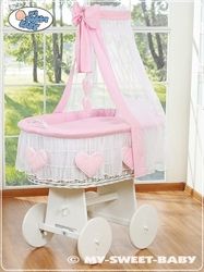 Koš proutěný bílý s NEBESY a výbavou - SRDÍČKA růžová - My Sweet Baby - obrázek 1