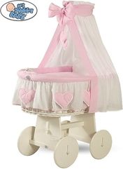 Koš proutěný bílý s NEBESY a výbavou - SRDÍČKA růžová - My Sweet Baby - obrázek 3