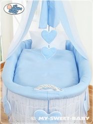 Koš proutěný bílý s NEBESY a výbavou - SRDÍČKA modrá - My Sweet Baby - obrázek 2