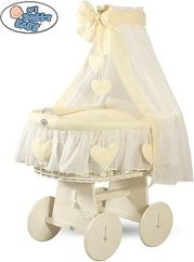 Koš proutěný bílý s NEBESY a výbavou - SRDÍČKA smetanová - My Sweet Baby - obrázek 2