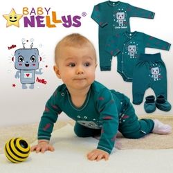 Tepláčky dětské bavlna - LITTLE ROBOT tmavá mořská zelená - vel.68 - obrázek 2