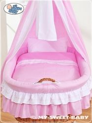 Koš proutěný přírodní s NEBESY a výbavou - KANÝRKY růžový  - My Sweet Baby - obrázek 2