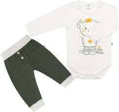 Souprava 2-dílná bavlna body a tepláčky - FUNNY smetanová s khaki - vel.56 - obrázek 1