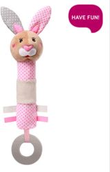 Hračka plyšová pískací s kousátkem - KRÁLÍČEK růžový - BabyOno - obrázek 1