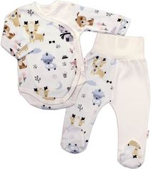 Kojenecká souprava 2-dílná body a polodupačky - BABY ANIMALS smetanová - vel.56 - obrázek 1