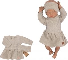 Kojenecké pletené šatičky s čelenkou - BABY LADY béžové - vel.86 - obrázek 1