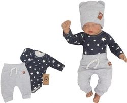 Kojenecká souprava 2-dílná tepláčky a body - STAR šedo-granátová - vel.80 - obrázek 1