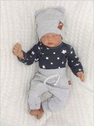 Kojenecká souprava 2-dílná tepláčky a body - STAR šedo-granátová - vel.86 - obrázek 4
