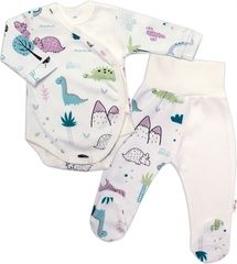Kojenecká souprava 2-dílná body a polodupačky - DINO na bílém - vel.62 - obrázek 1