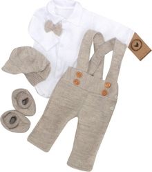 Pletená soupravička 5-dílná s motýlkem - ELEGANT BOY béžová - vel.56 - obrázek 2