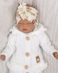 Stylová čelenka bavlna - TURBAN květy béžová - vel.86-98 - obrázek 3