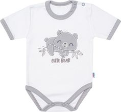 Kojenecké body krátký rukáv - CUTE BEAR bílé se šedou - vel.80 - obrázek 1