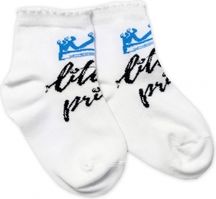 Ponožky dětské bavlna - LITTLE PRINCE bílé s modrou - vel.13-14cm - obrázek 1