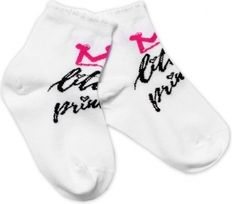 Ponožky dětské bavlna - LITTLE PRINCESS bílé s růžovou - vel.13-14cm - obrázek 1