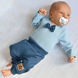 Kojenecká souprava 2-dílná body a tepláčky - HONZÍK modrá - vel.80 - obrázek 2