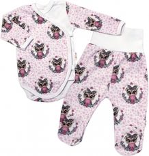 Kojenecká souprava 2-dílná body a polodupačky - CUTE OWLS růžová s bílou - vel.68 - obrázek 1