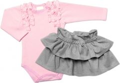 Kojenecká souprava 2-dílná body a sukýnka - DANCE BABY růžovo-šedá - vel.98 - obrázek 1