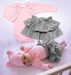 Kojenecká souprava 2-dílná body a sukýnka - DANCE BABY růžovo-šedá - vel.98 - obrázek 2