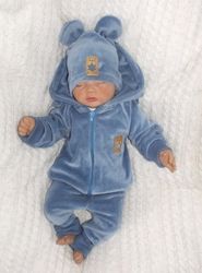 Kojenecká semišková 2-dílná souprava - MYŠKA modrá jeans - vel.86 - obrázek 3
