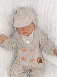 Kojenecký pletený svetřík/kabátek s knoflíky - ELEGANT BOY béžový - vel.56 - obrázek 4