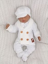 Kojenecký pletený svetřík/kabátek s knoflíky - ELEGANT BOY bílý - vel.80 - obrázek 3