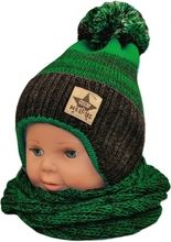 Čepice dětská pletená s komínkovou šálou - BAMBULE zeleno-grafitová - vel. 2-3roky - obrázek 1