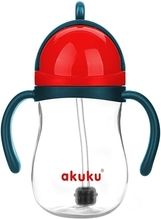 Dětská lahev s brčkem a závažím - AKUKU červená s černou - 280ml - obrázek 1