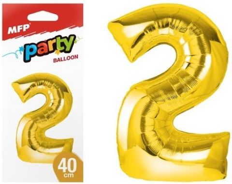 Balónek č. 2 nafukovací fóliový 40 cm - zlatý - obrázek 1
