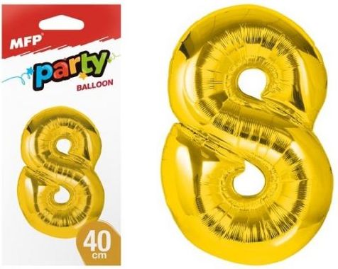 Balónek č. 8 nafukovací fóliový 40 cm - zlatý - obrázek 1