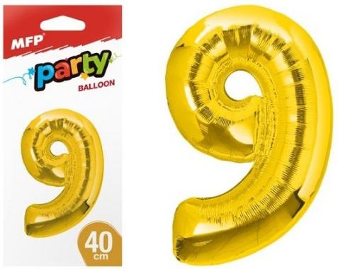 Balónek č. 9 nafukovací fóliový 40 cm - zlatý - obrázek 1