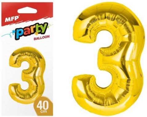 Balónek č. 3 nafukovací fóliový 40 cm - zlatý - obrázek 1