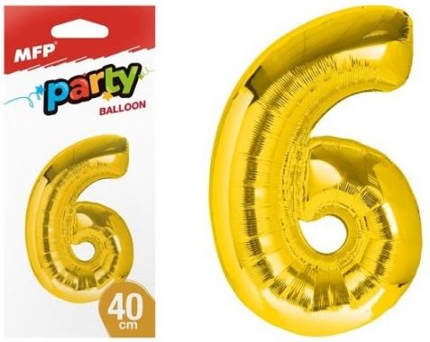 Balónek č. 6 nafukovací fóliový 40 cm - zlatý - obrázek 1