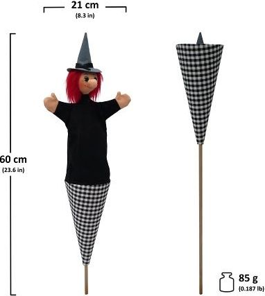 MÚ Brno Čarodějnice černá 60 cm 3v1, kornoutový maňásek - obrázek 2