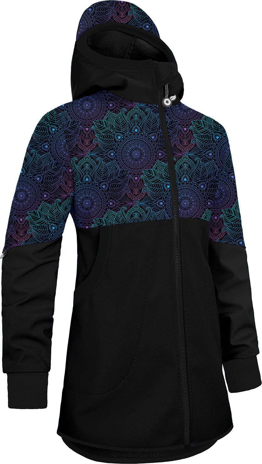 Unuo, Dívčí softshellový kabát s fleecem Street, Černá, Temná mandala Velikost: 98/104 - obrázek 1