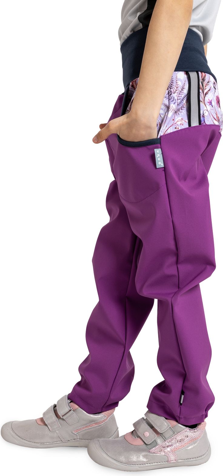 Unuo, Dětské softshellové kalhoty bez zateplení Basic, Ostružinová, Louka Velikost: 98/104 - obrázek 1