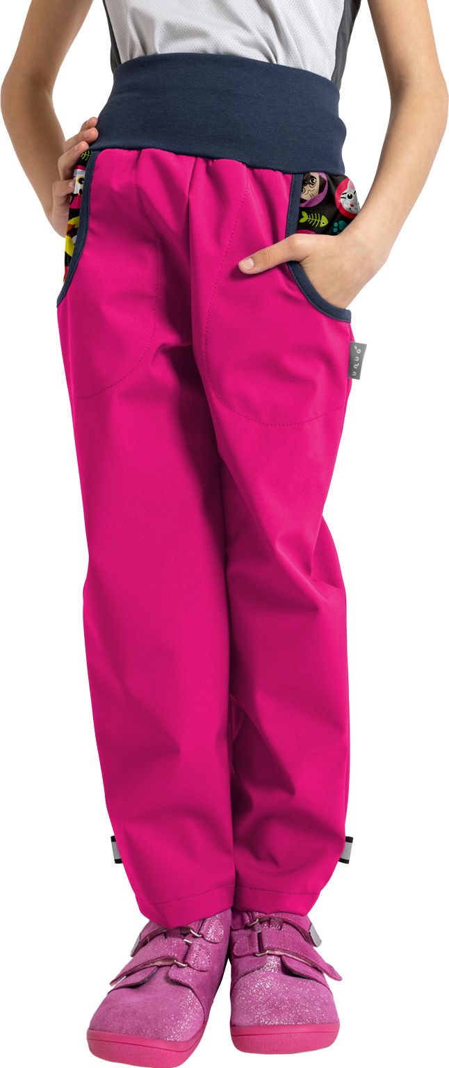 Unuo, Dětské softshellové kalhoty s fleecem Basic, Fuchsiová, Kočka pes holka Velikost: 98/104 - obrázek 1