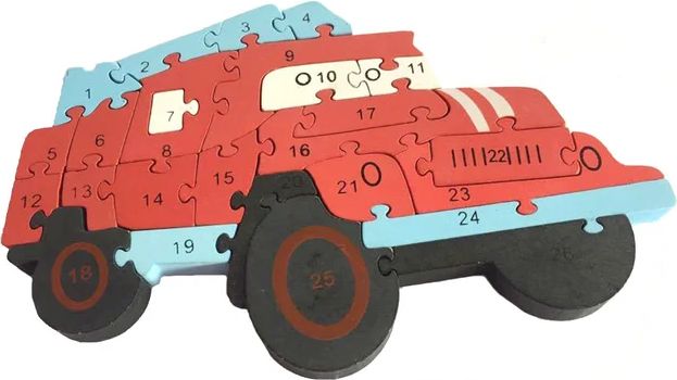 Dřevěné vkládací puzzle hasiči s čísly a písmeny 2 - obrázek 1