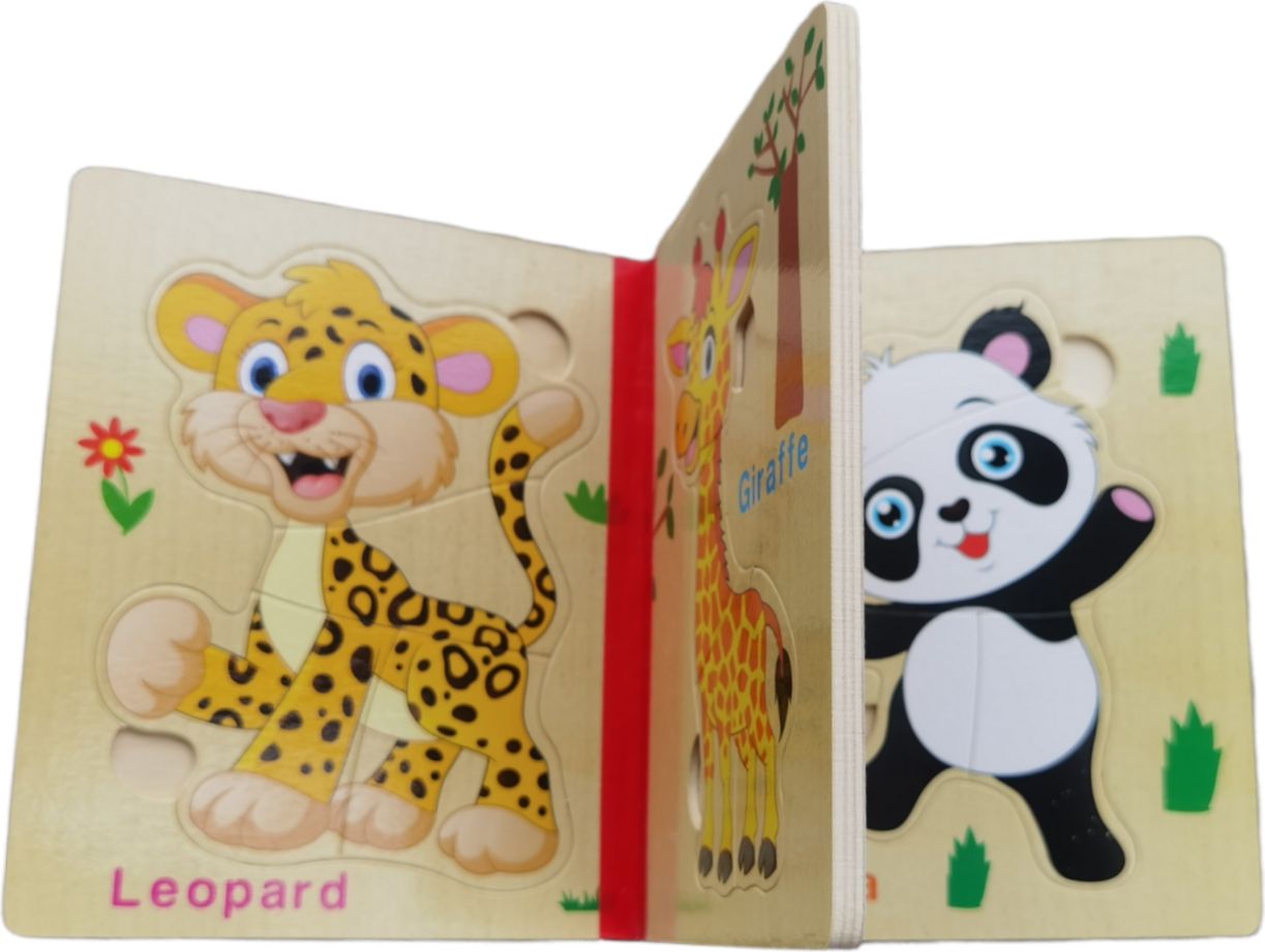 Dětské dřevěné puzzle kniha zvířátka - obrázek 1