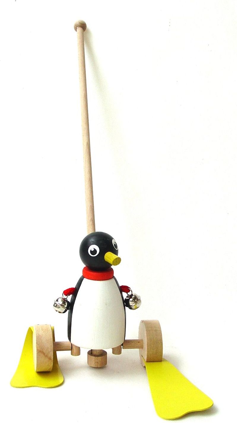 Ceeda Cavity Dřevěné hračky - Tučňák plácačka s rolničkou na tyči - obrázek 1
