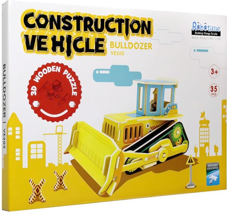 RoboTime dřevěná skládačka Buldozer - obrázek 2