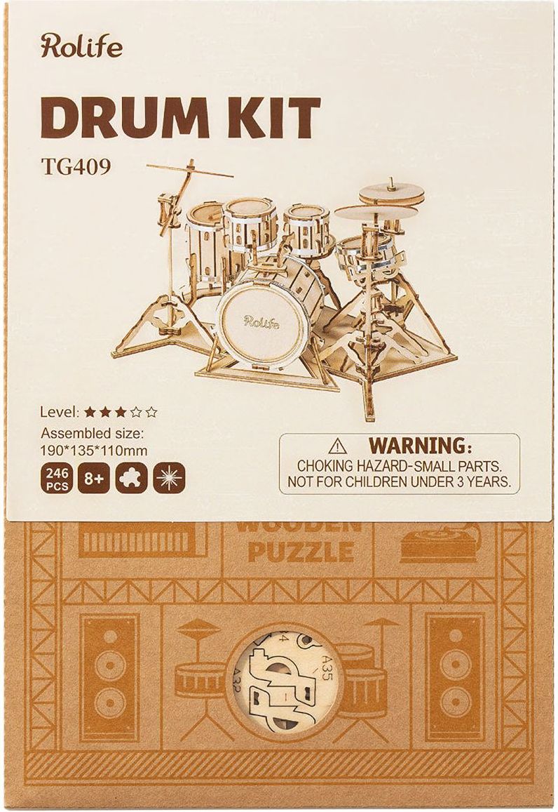 RoboTime dřevěné 3D puzzle Bicí souprava - obrázek 3