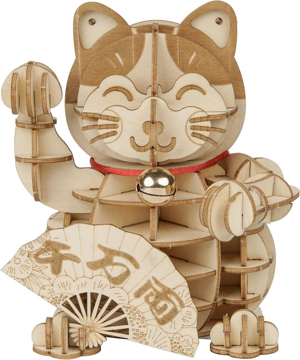 RoboTime dřevěné 3D puzzle Plutus Kočka pro štěstí - obrázek 1