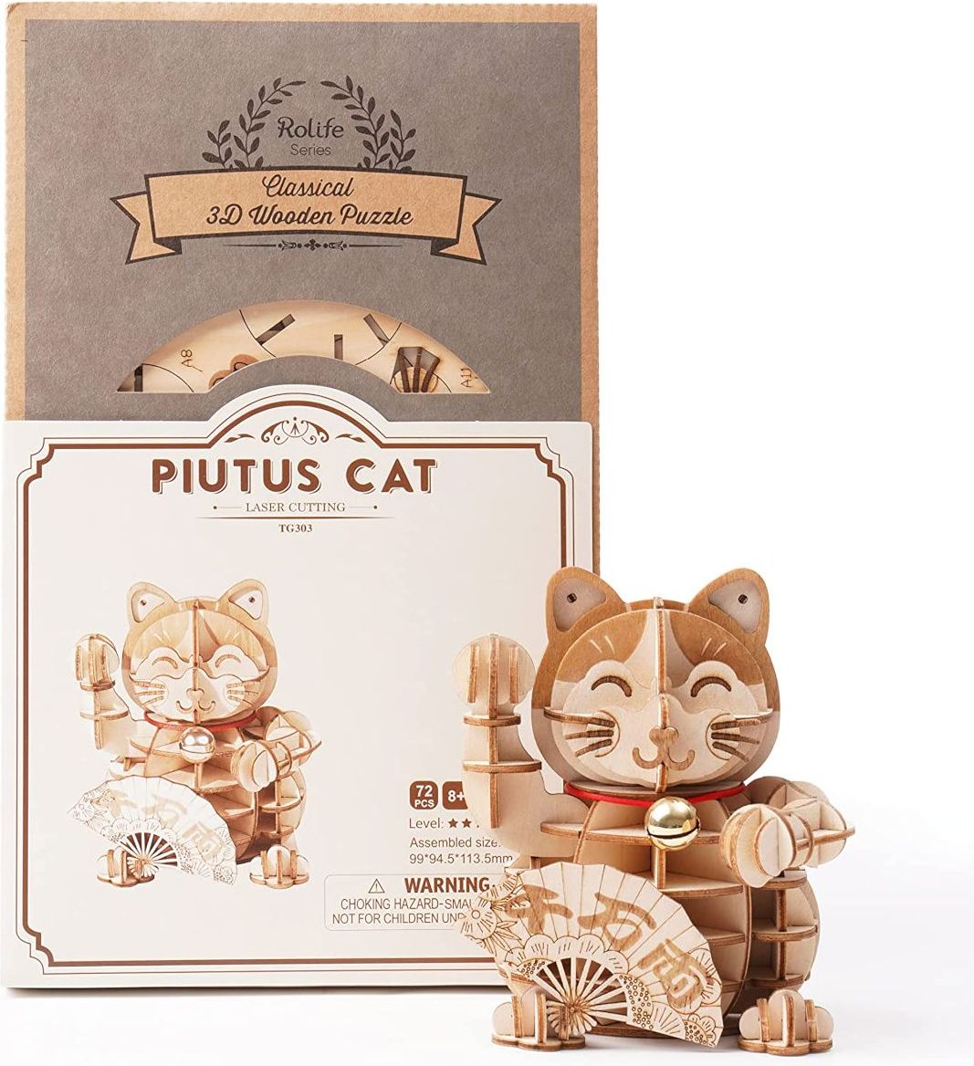 RoboTime dřevěné 3D puzzle Plutus Kočka pro štěstí - obrázek 4