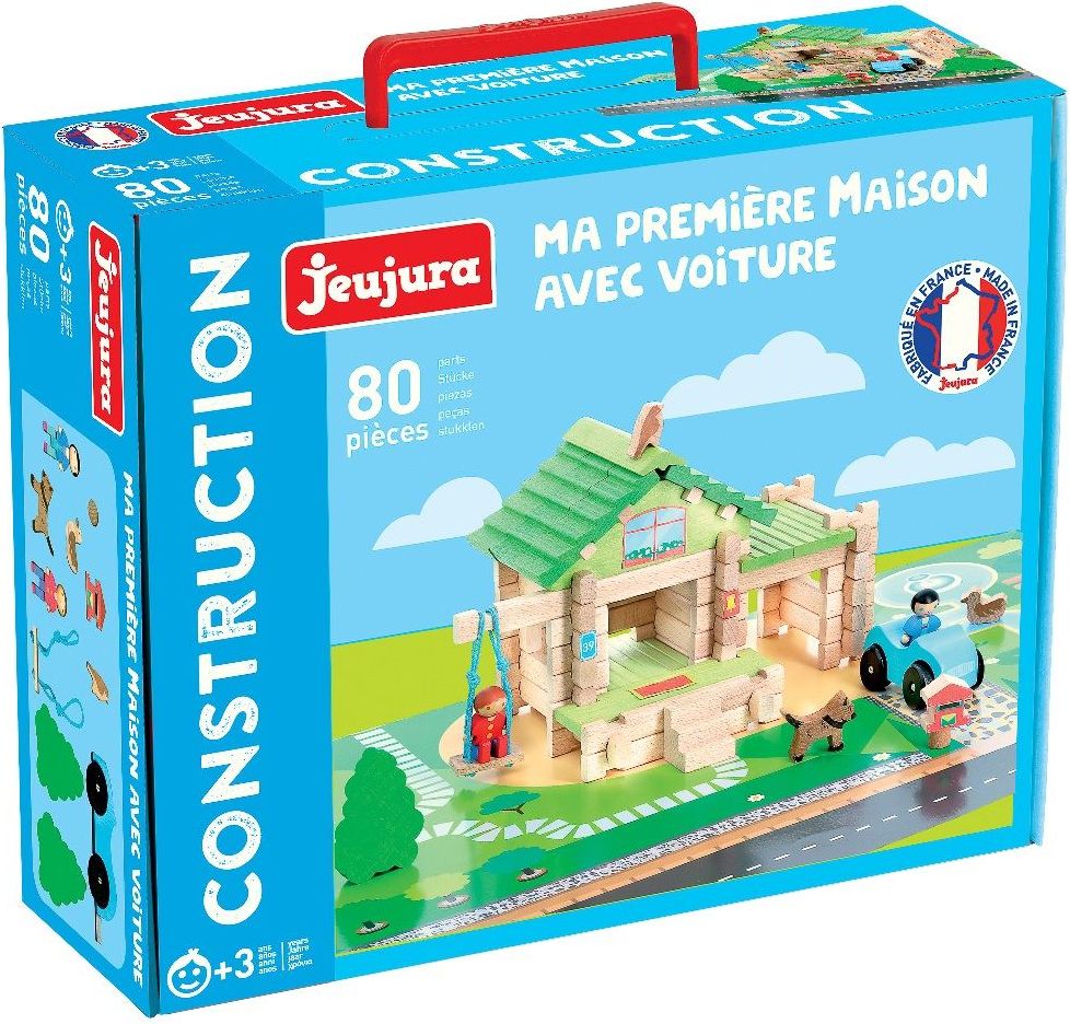 Jeujura Dřevěná stavebnice 80 dílů Můj první dům s autem - obrázek 3